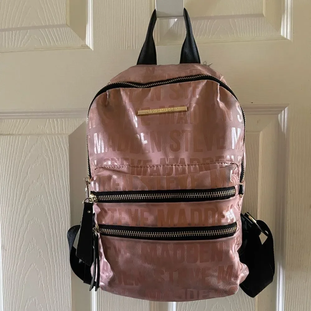Steve Madden pink logo Nylon backpack with black straps & gold tone accents